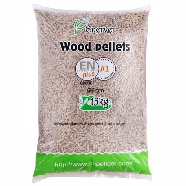 PELLETS DE MADERA – Bolsa de pellets de madera 15 KG – X80 Bolsas – 1200 KG – ENERVER